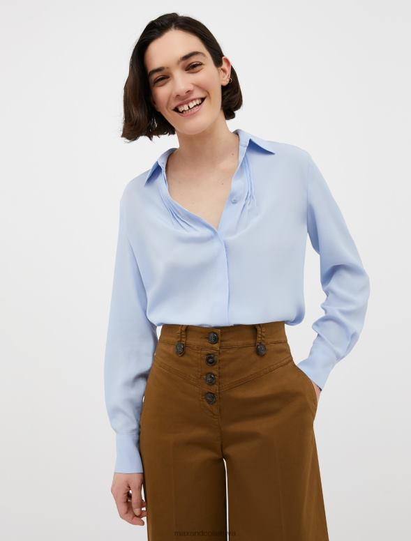 apģērbu 8VJP515 gaiši zils zīda krep-de-šina krekls sievietes MAX&Co.