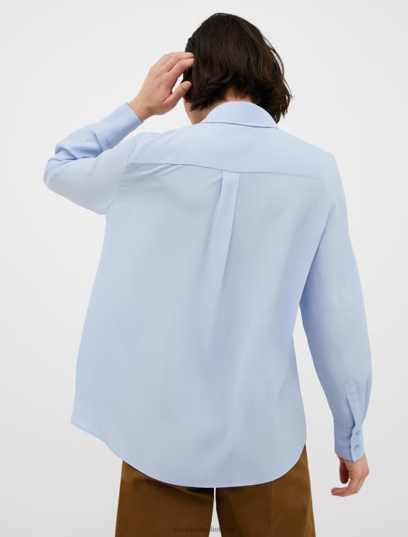 apģērbu 8VJP515 gaiši zils zīda krep-de-šina krekls sievietes MAX&Co.