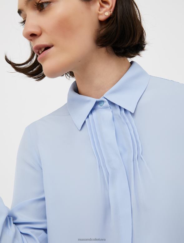 apģērbu 8VJP515 gaiši zils zīda krep-de-šina krekls sievietes MAX&Co.