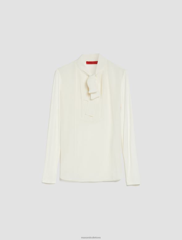 apģērbu 8VJP527 balts raksts kroku krekls un zīda blūze sievietes MAX&Co.