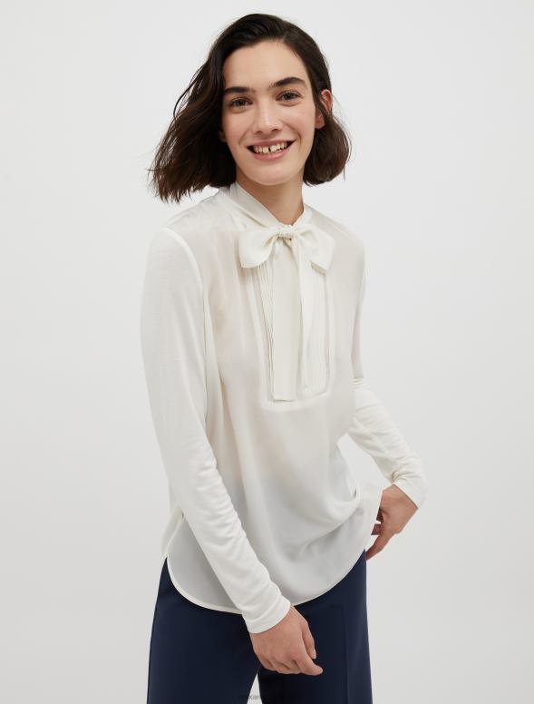 apģērbu 8VJP527 balts raksts kroku krekls un zīda blūze sievietes MAX&Co.