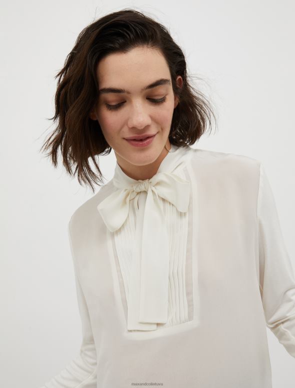 apģērbu 8VJP527 balts raksts kroku krekls un zīda blūze sievietes MAX&Co.