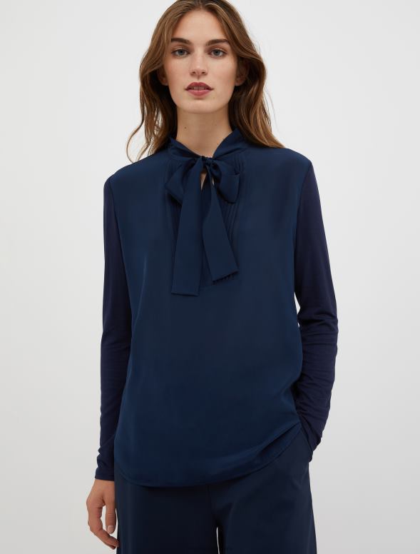 apģērbu 8VJP528 jūras zils kroku krekls un zīda blūze sievietes MAX&Co.