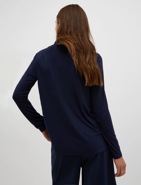 apģērbu 8VJP528 jūras zils kroku krekls un zīda blūze sievietes MAX&Co.