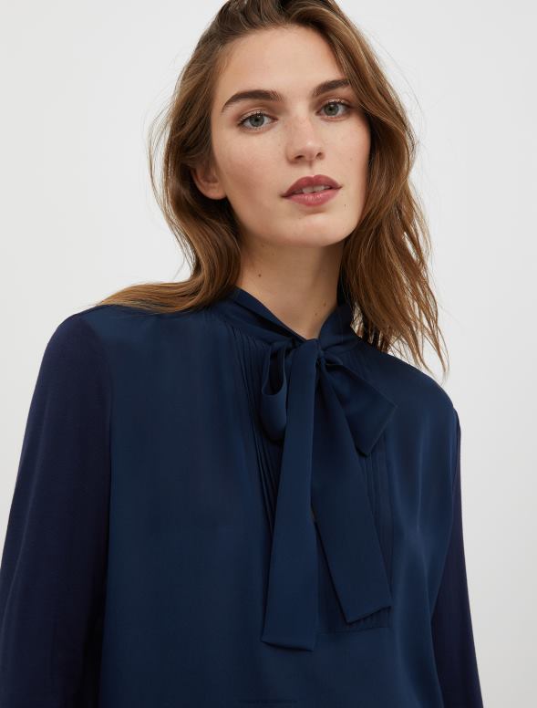 apģērbu 8VJP528 jūras zils kroku krekls un zīda blūze sievietes MAX&Co.