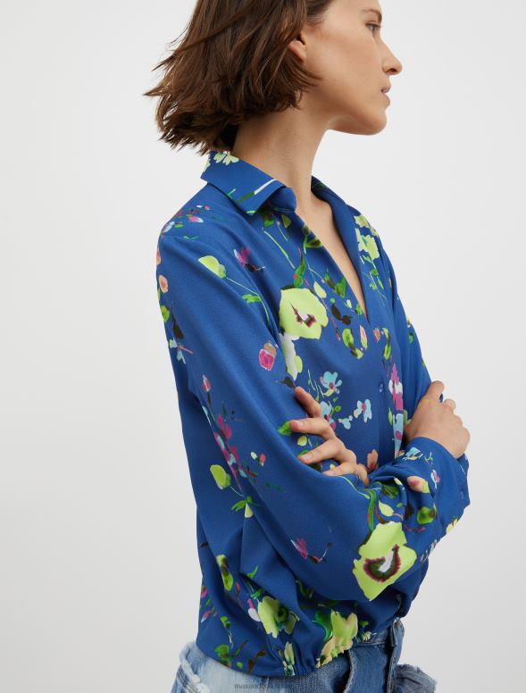 apģērbu 8VJP531 Ķīnas zils raksts blūze ar ziedu apdruku sievietes MAX&Co.