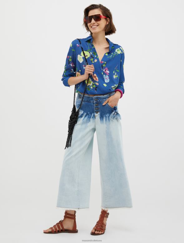 apģērbu 8VJP531 Ķīnas zils raksts blūze ar ziedu apdruku sievietes MAX&Co.
