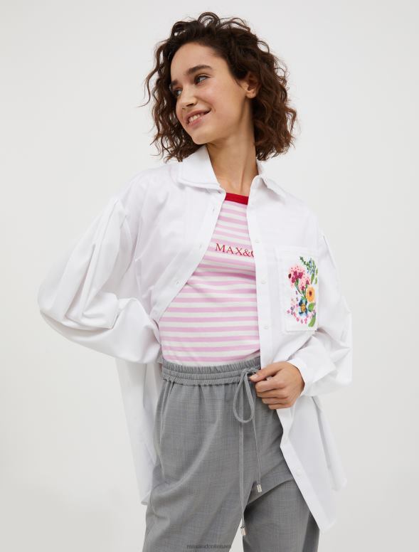 apģērbu 8VJP534 balts kokvilnas krekls ar fliteriem sievietes MAX&Co.