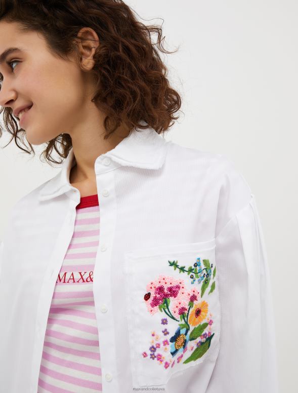apģērbu 8VJP534 balts kokvilnas krekls ar fliteriem sievietes MAX&Co.