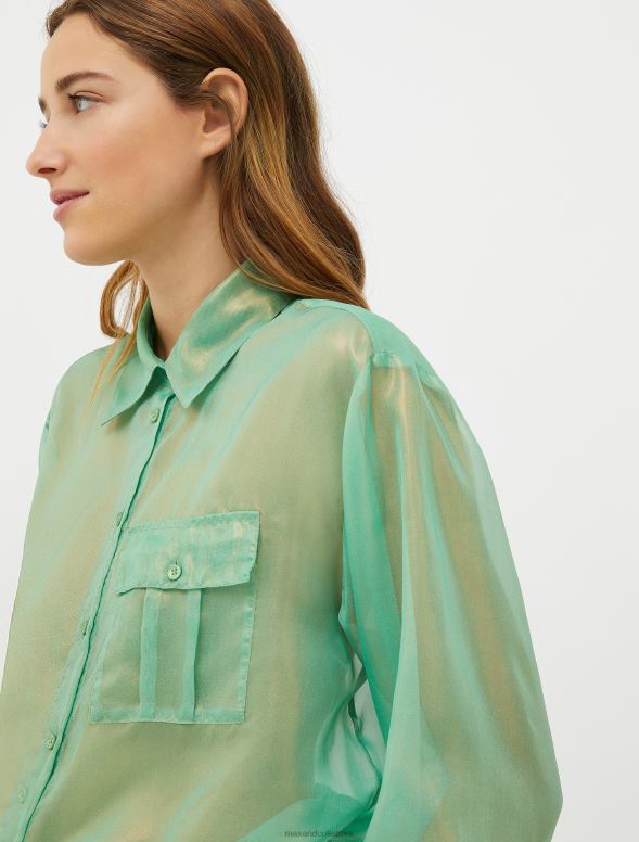 apģērbu 8VJP535 zaļš metālisks žoržeta krekls sievietes MAX&Co.