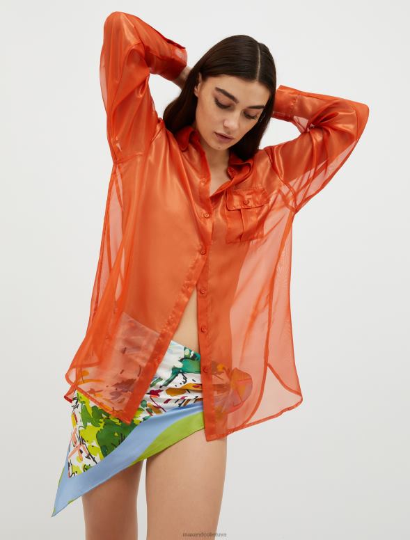 apģērbu 8VJP536 apelsīns metālisks žoržeta krekls sievietes MAX&Co.