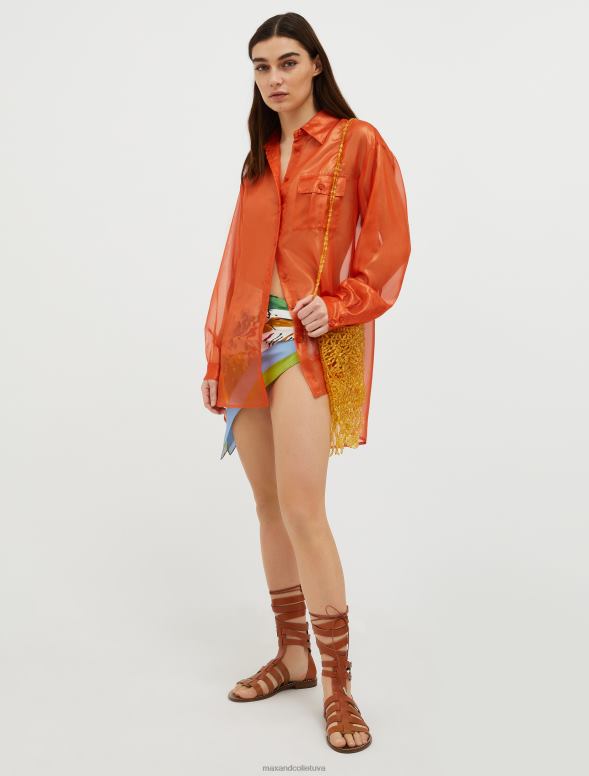 apģērbu 8VJP536 apelsīns metālisks žoržeta krekls sievietes MAX&Co.