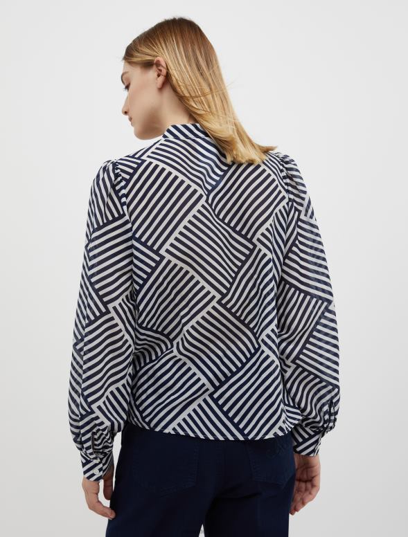 apģērbu 8VJP538 tumši zils raksts svītrains kokvilnas un zīda maisījuma krekls sievietes MAX&Co.