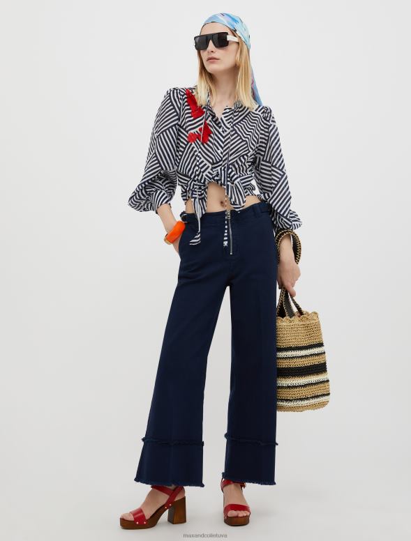 apģērbu 8VJP538 tumši zils raksts svītrains kokvilnas un zīda maisījuma krekls sievietes MAX&Co.