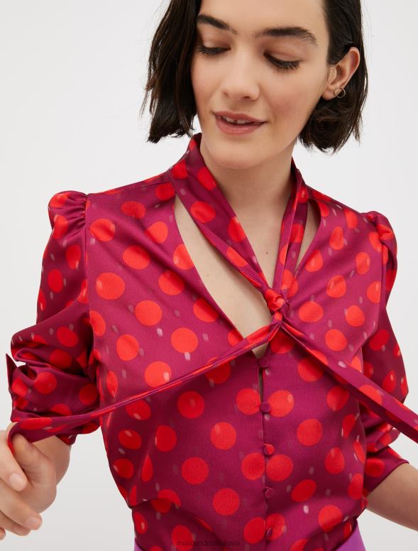 apģērbu 8VJP539 fuksijas raksts metālisks punktveida satīna krekls sievietes MAX&Co.