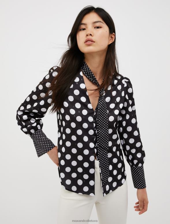 apģērbu 8VJP540 melns raksts metālisks punktveida satīna krekls sievietes MAX&Co.