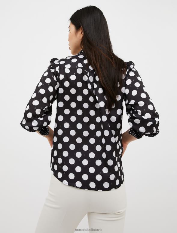apģērbu 8VJP540 melns raksts metālisks punktveida satīna krekls sievietes MAX&Co.