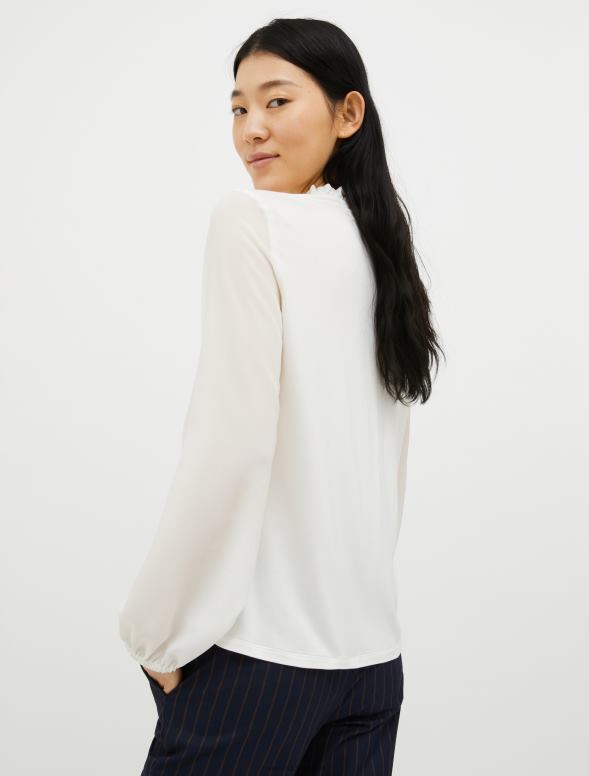 apģērbu 8VJP541 balts zīda un džersija blūze sievietes MAX&Co.