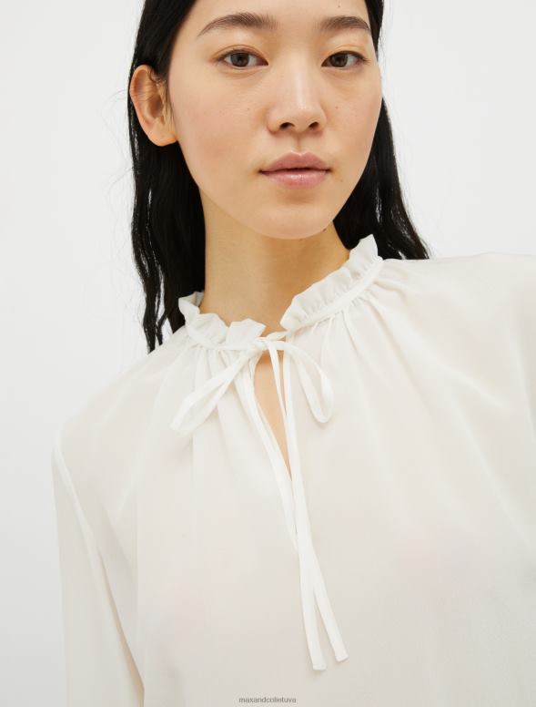 apģērbu 8VJP541 balts zīda un džersija blūze sievietes MAX&Co.