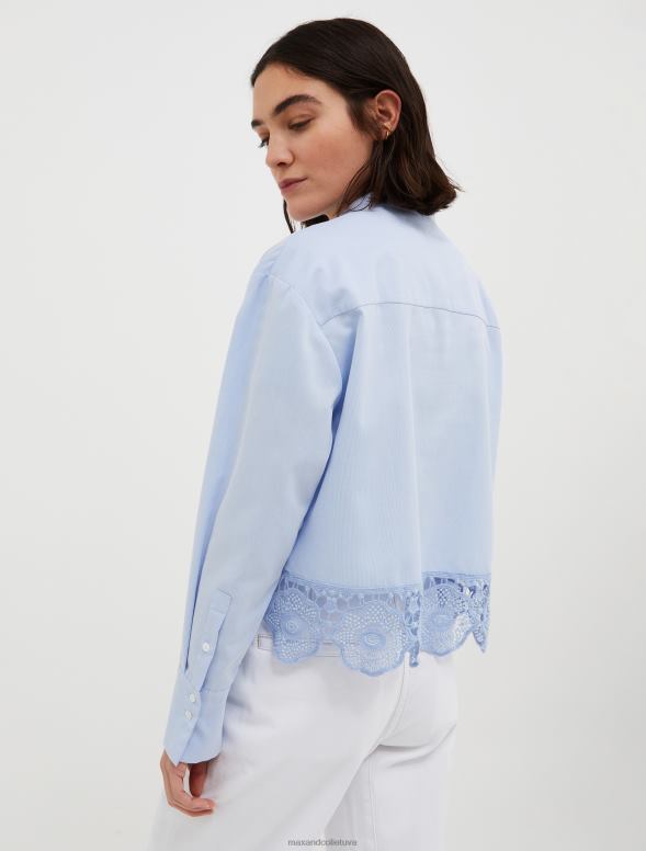 apģērbu 8VJP542 gaiši zils mežģīnes un kokvilnas blūze sievietes MAX&Co.