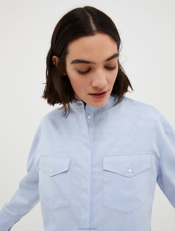 apģērbu 8VJP542 gaiši zils mežģīnes un kokvilnas blūze sievietes MAX&Co.