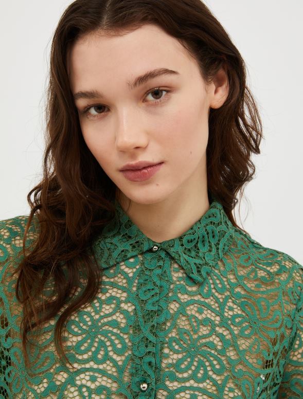 apģērbu 8VJP548 zaļš raksts mežģīņu džersija apgriezts krekls sievietes MAX&Co.