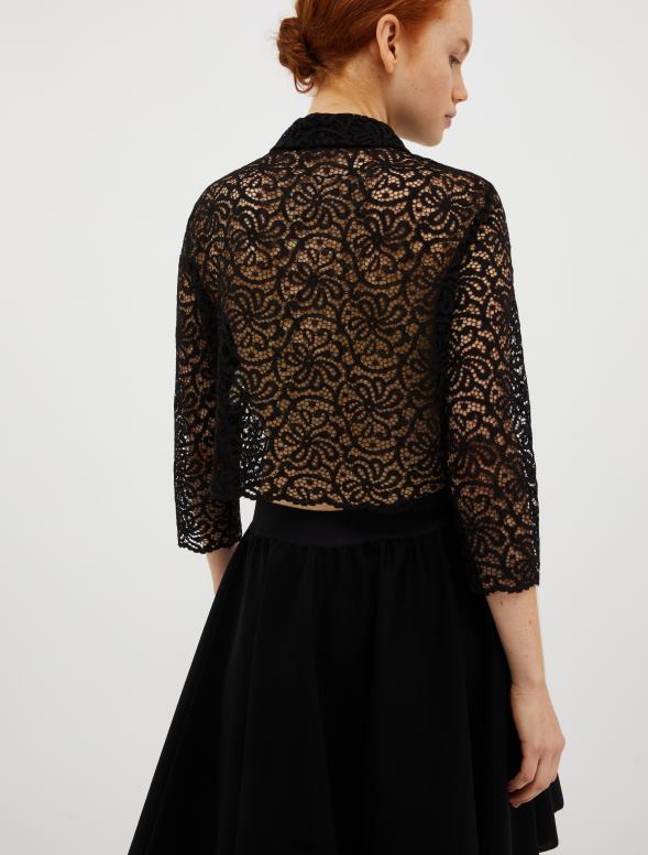 apģērbu 8VJP549 melns mežģīņu džersija apgriezts krekls sievietes MAX&Co.