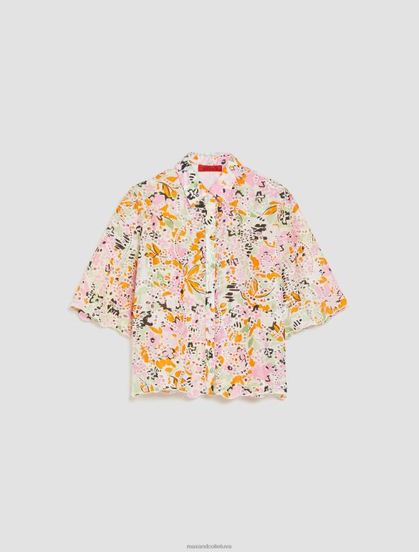 apģērbu 8VJP551 citrondzeltens raksts Broderie-anglaise kokvilnas krekls sievietes MAX&Co.