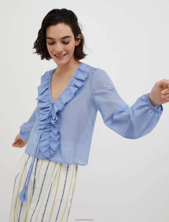 apģērbu 8VJP552 gaiši zils kokvilnas un zīda-voile blūze sievietes MAX&Co.