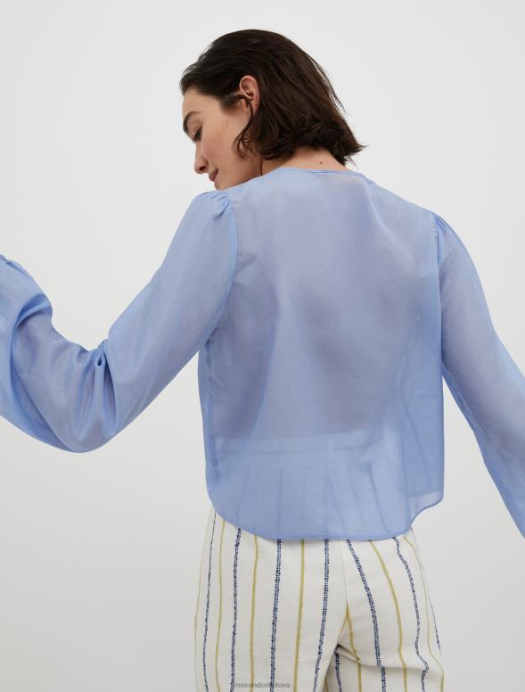 apģērbu 8VJP552 gaiši zils kokvilnas un zīda-voile blūze sievietes MAX&Co.