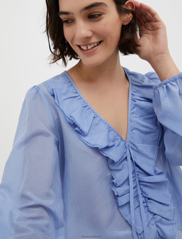 apģērbu 8VJP552 gaiši zils kokvilnas un zīda-voile blūze sievietes MAX&Co.