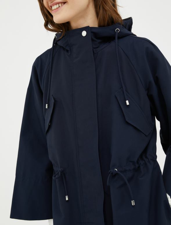 apģērbu 8VJP808 pusnakts zils kokvilnas maisījuma parka jaka ar kapuci sievietes MAX&Co.