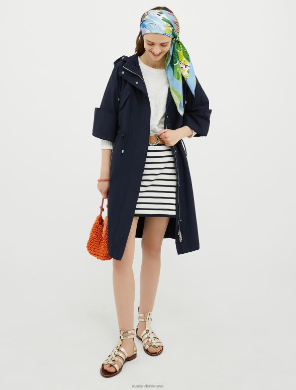 apģērbu 8VJP808 pusnakts zils kokvilnas maisījuma parka jaka ar kapuci sievietes MAX&Co.