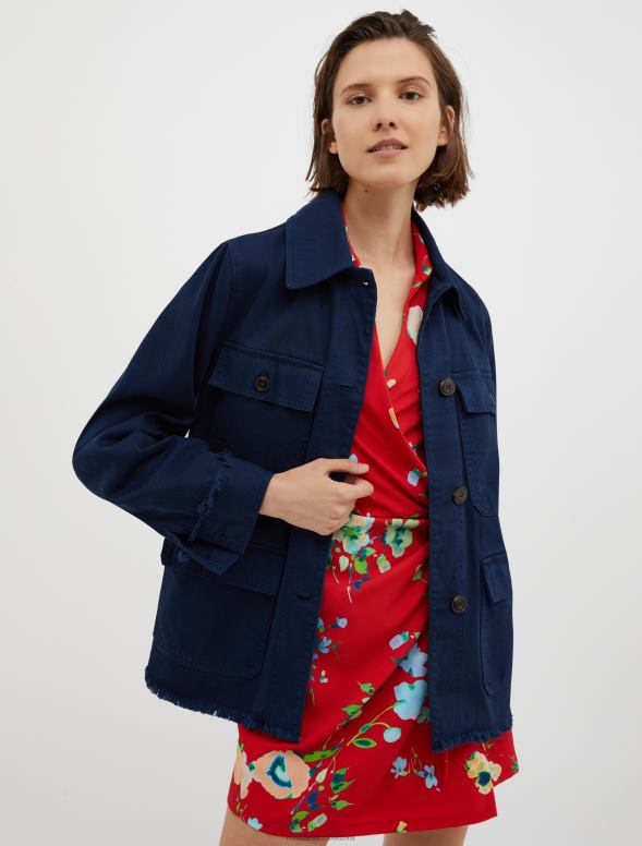 apģērbu 8VJP809 pusnakts zils kokvilnas urbja lauka jaka sievietes MAX&Co.