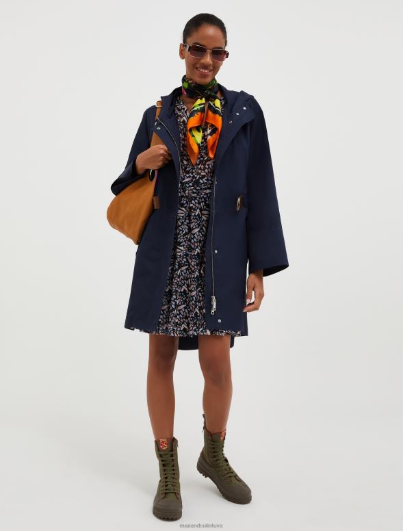 apģērbu 8VJP813 pusnakts zils kokvilnas-gabardīna parka ar kapuci sievietes MAX&Co.