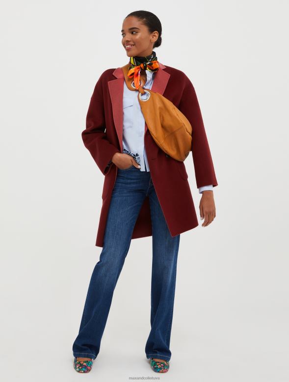 apģērbu 8VJP836 bordo apgriežams vilnas mētelis sievietes MAX&Co.