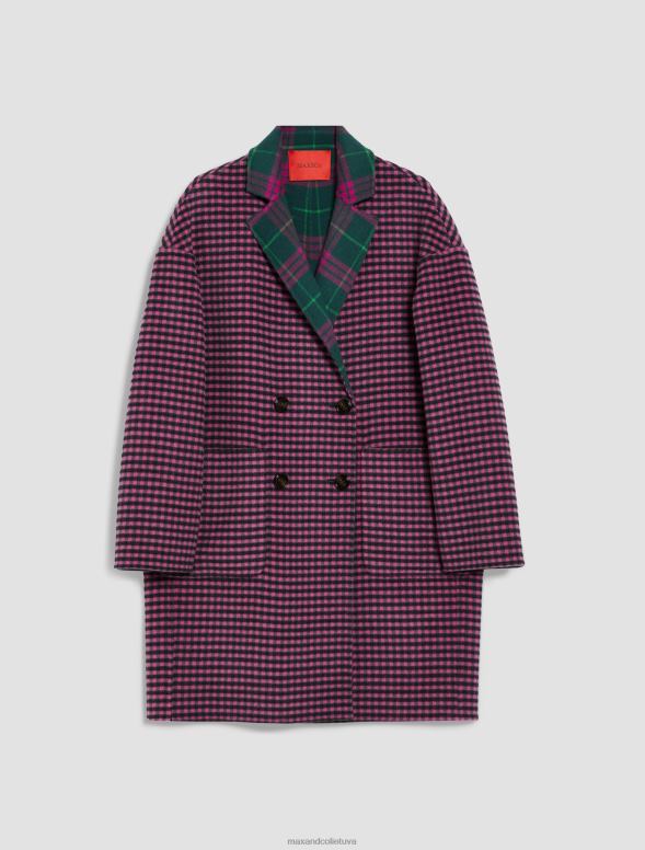 apģērbu 8VJP837 zaļš raksts apgriežams vilnas mētelis sievietes MAX&Co.