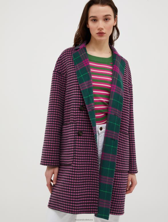 apģērbu 8VJP837 zaļš raksts apgriežams vilnas mētelis sievietes MAX&Co.