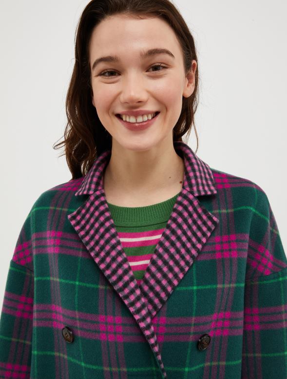 apģērbu 8VJP837 zaļš raksts apgriežams vilnas mētelis sievietes MAX&Co.