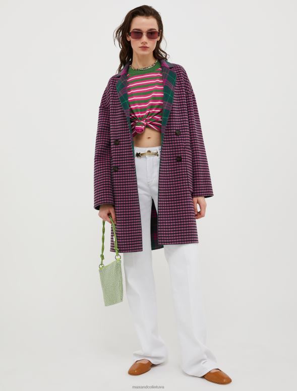 apģērbu 8VJP837 zaļš raksts apgriežams vilnas mētelis sievietes MAX&Co.