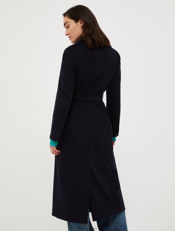 apģērbu 8VJP839 pusnakts zils vilnas mētelis ar jostu sievietes MAX&Co.