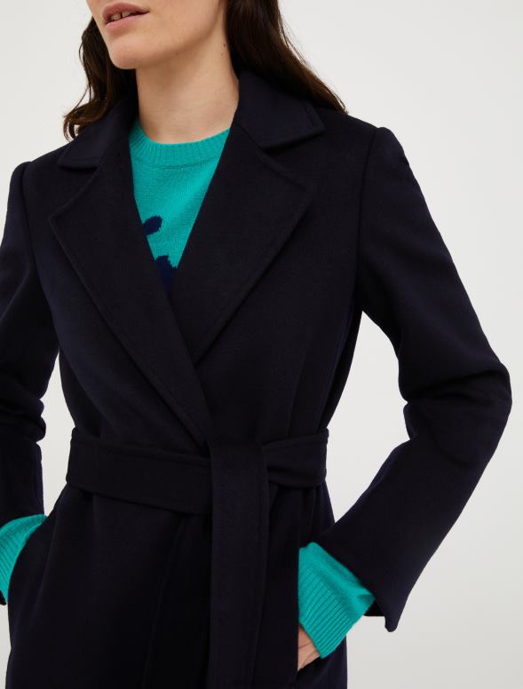 apģērbu 8VJP839 pusnakts zils vilnas mētelis ar jostu sievietes MAX&Co.