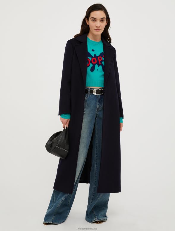 apģērbu 8VJP839 pusnakts zils vilnas mētelis ar jostu sievietes MAX&Co.