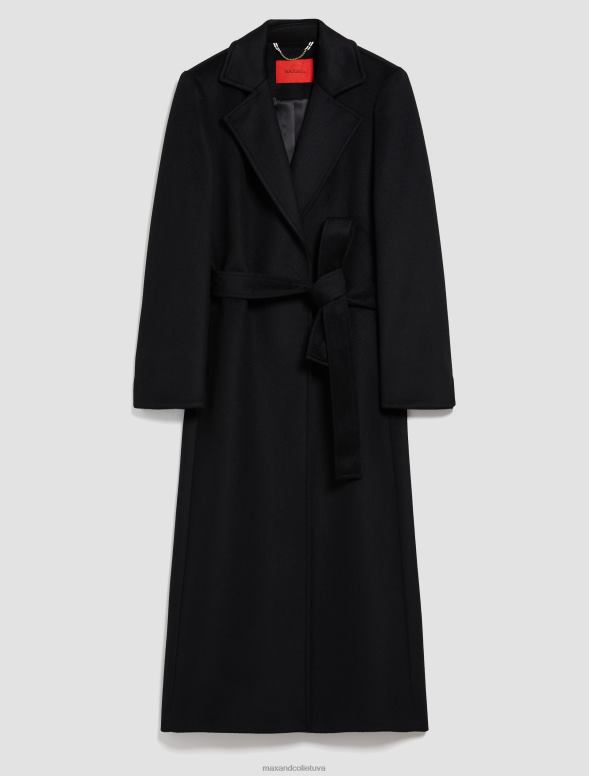 apģērbu 8VJP840 melns vilnas mētelis ar jostu sievietes MAX&Co.