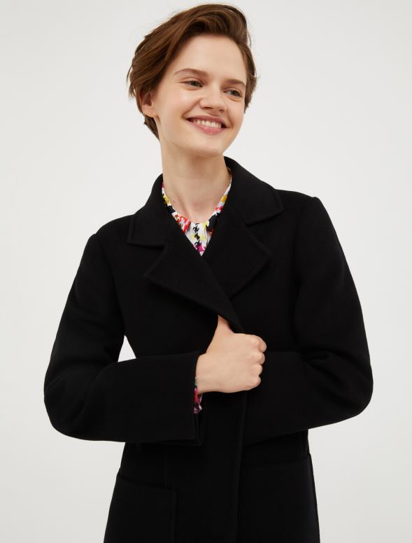 apģērbu 8VJP843 melns bēguļojošs vilnas mētelis sievietes MAX&Co.