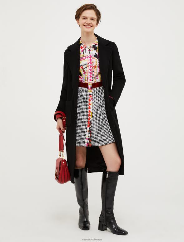 apģērbu 8VJP843 melns bēguļojošs vilnas mētelis sievietes MAX&Co.