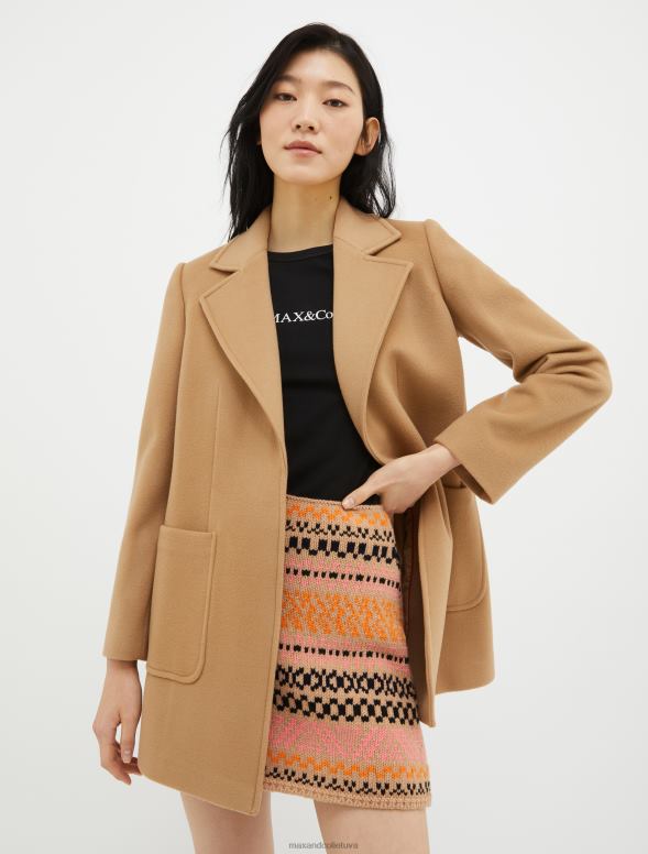 apģērbu 8VJP845 kamielis īss vilnas mētelis sievietes MAX&Co.