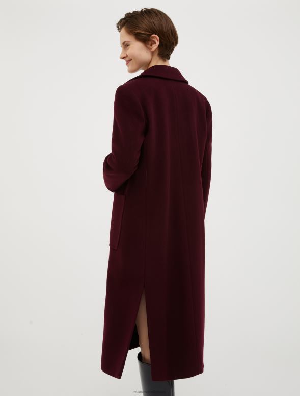 apģērbu 8VJP849 bordo bēguļojošs vilnas mētelis sievietes MAX&Co.