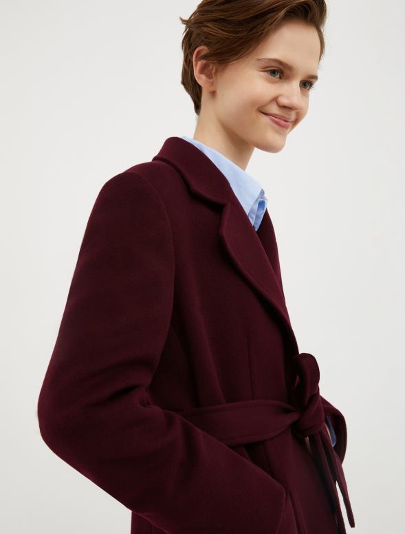 apģērbu 8VJP849 bordo bēguļojošs vilnas mētelis sievietes MAX&Co.