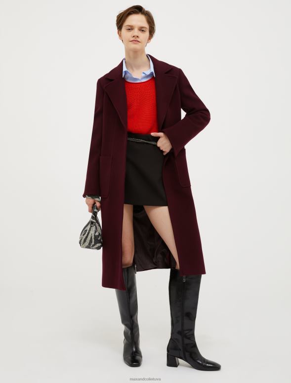 apģērbu 8VJP849 bordo bēguļojošs vilnas mētelis sievietes MAX&Co.